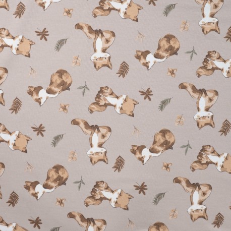Coupon 3m Tissu Sweat Imprimé Renard Sable
