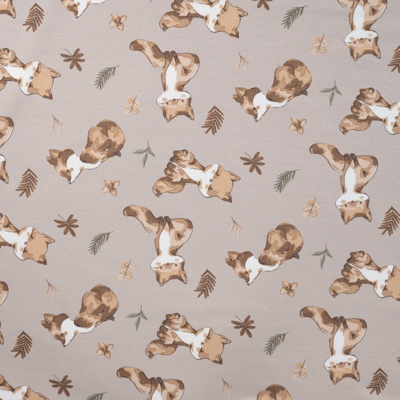 Coupon 3m Tissu Sweat Imprimé Renard Sable