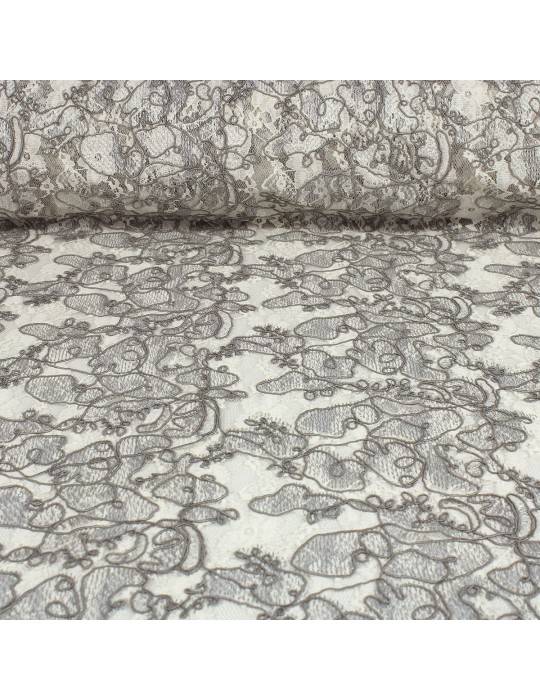 Tissu dentelle polyester gris