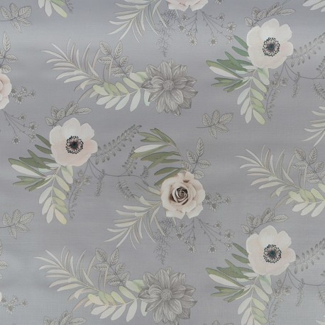 Coupon 3m Tissu Toile Ciree Anemone Gris