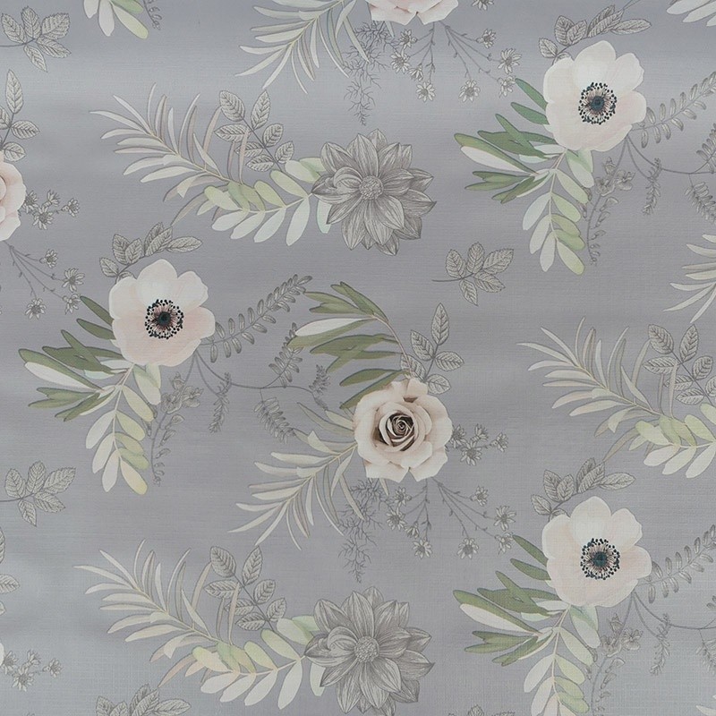 Coupon 3m Tissu Toile Ciree Anemone Gris