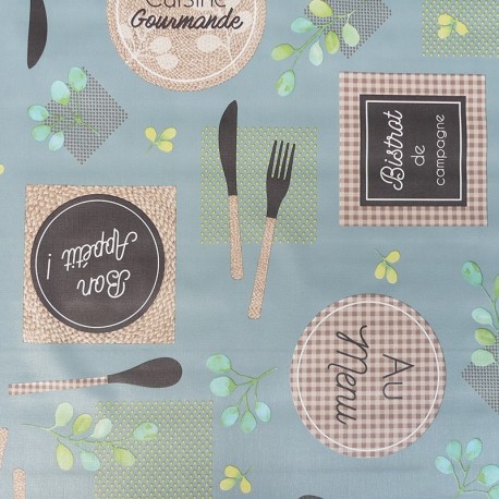 Coupon 3m Tissu Toile Cirée Restocampi Bleu
