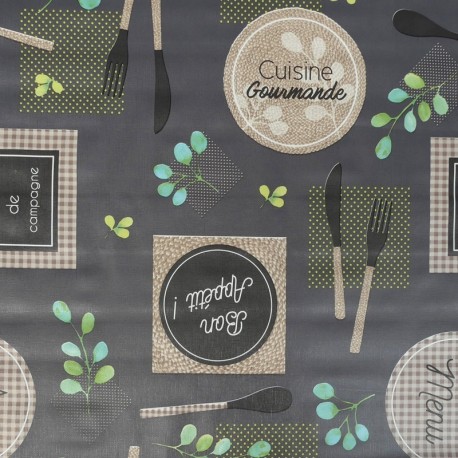 Coupon 3m Tissu Toile Cirée Restocampi Gris