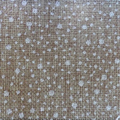 Coupon 3m Tissu Toile de Jute Imprimé Flocon Blanc 