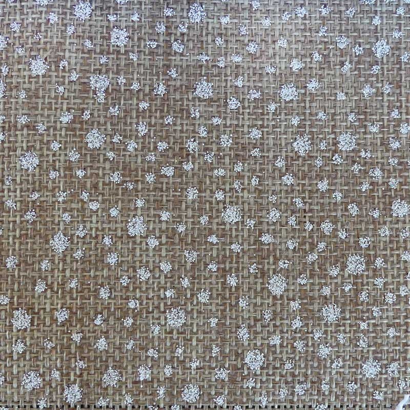 Coupon 3m Tissu Toile de Jute Imprimé Flocon Blanc 