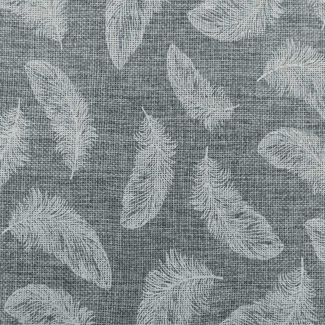 Coupon 3m Tissu Toile de Jute Imprimé Plume Blanc 