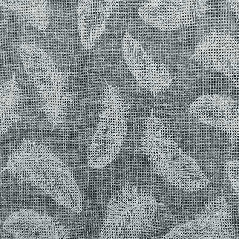 Coupon 3m Tissu Toile de Jute Imprimé Plume Blanc 