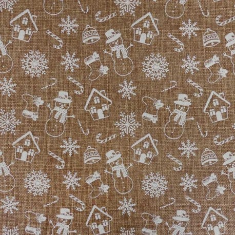 Coupon 3m Tissu Aspect Jute Bonhomme de Neige