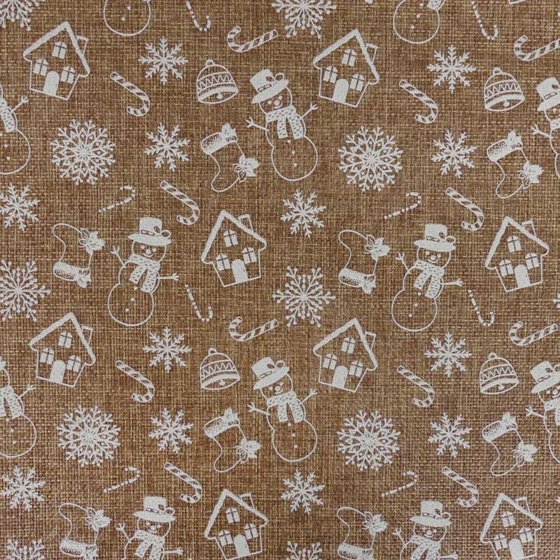 Coupon 3m Tissu Aspect Jute Bonhomme de Neige