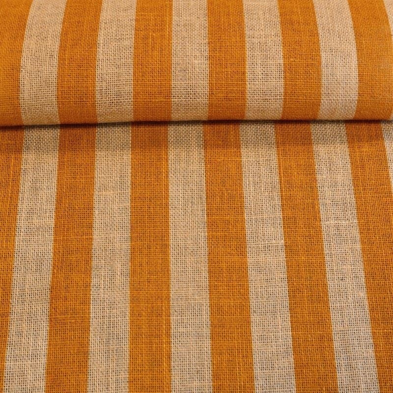 Coupon 3m Tissu Toile de Jute Imprimée Porto Jaune