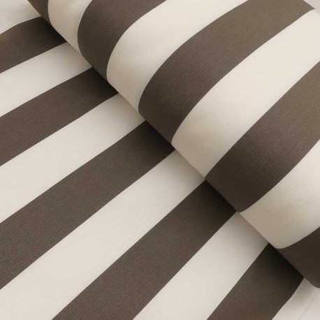Coupon 3m Tissu Toile Transat Playa Rayure Blanc et Taupe 
