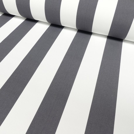 Coupon 3m Tissu Toile Outdoor Deperlante Rayure Gris Foncé