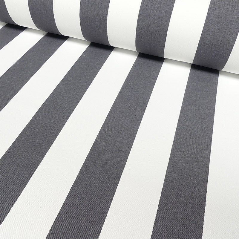 Coupon 3m Tissu Toile Outdoor Deperlante Rayure Gris Foncé