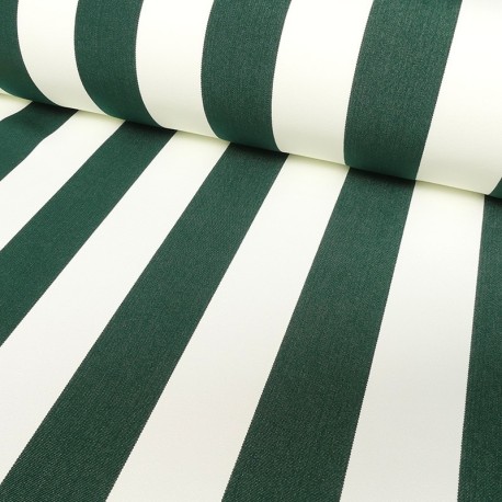 Coupon 3m Tissu Toile Outdoor Deperlante Rayure Vert Foncé