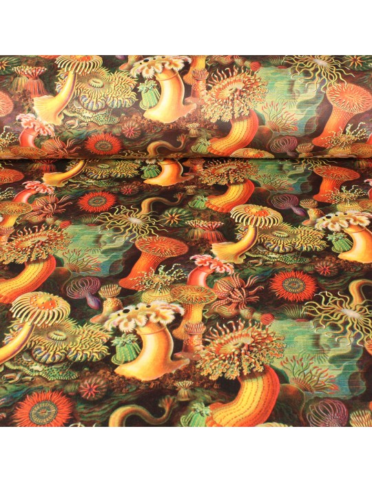 Tissu velours polyester imprimé multicolore