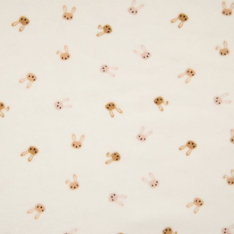 Coupon 3m Tissu Velours Imprimé Lapin Fond Ecru 