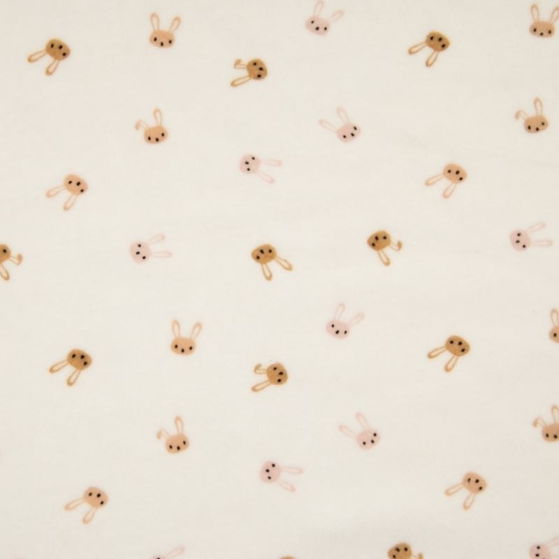 Coupon 3m Tissu Velours Imprimé Lapin Fond Ecru 