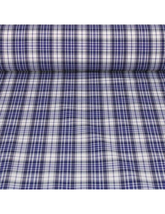 Tissu coton/polyester teint à carreaux bleu