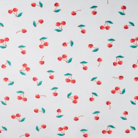 Coupon 3m Tissu Chilly Velours Imprimé Cerise Blanc