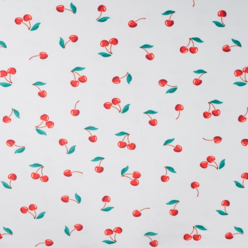Coupon 3m Tissu Chilly Velours Imprimé Cerise Blanc