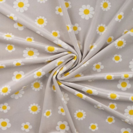 Coupon 3m Tissu Chilly Velours Imprimé Marguerite Sable