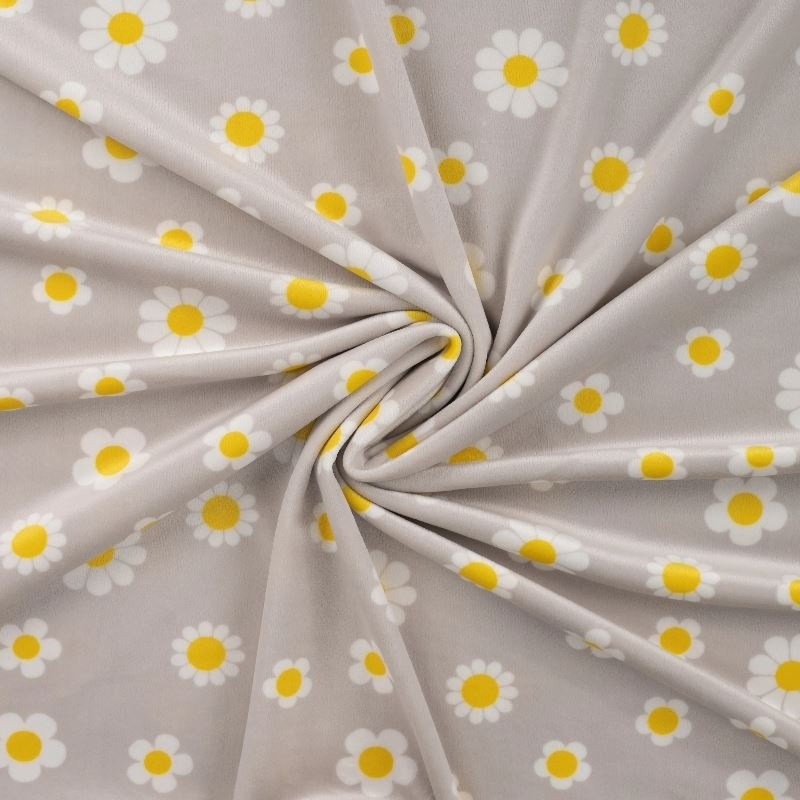 Coupon 3m Tissu Chilly Velours Imprimé Marguerite Sable