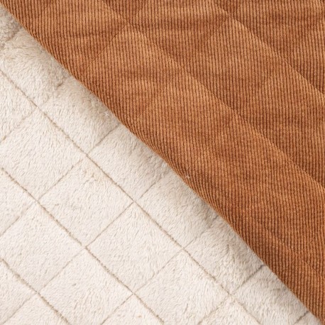 Coupon 3m Tissu Velours Côtelé Matelassé Losange Fausse Fourrure Camel