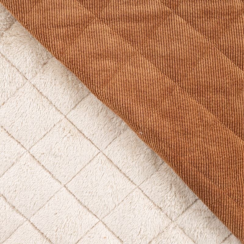 Coupon 3m Tissu Velours Côtelé Matelassé Losange Fausse Fourrure Camel