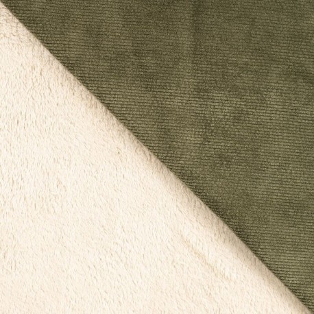 Coupon 3m Tissu Velours Côtelé Kaki Double Face Sherpa