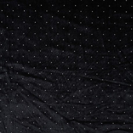 Coupon 3m Tissu Velours Lisse Noir Avec Strass
