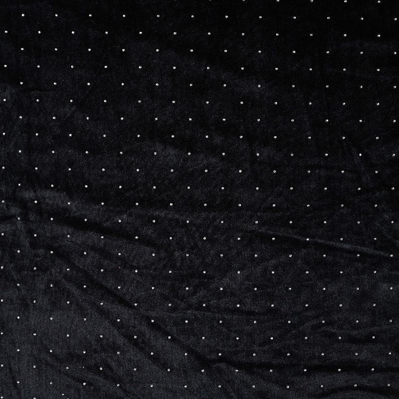 Coupon 3m Tissu Velours Lisse Noir Avec Strass