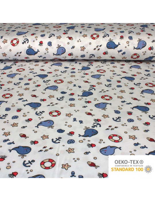 Tissu jersey coton/élasthanne imprimé oeko-tex blanc