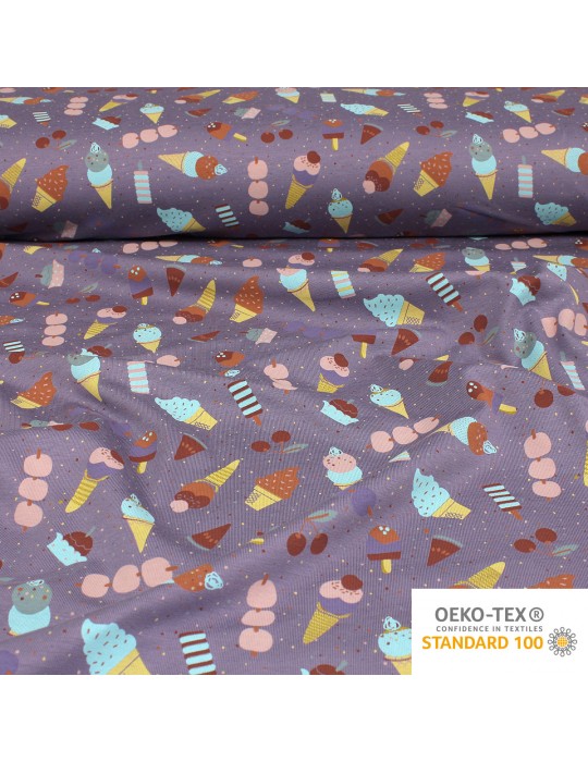 Tissu jersey coton/élasthanne imprimé OEKO-tex violet