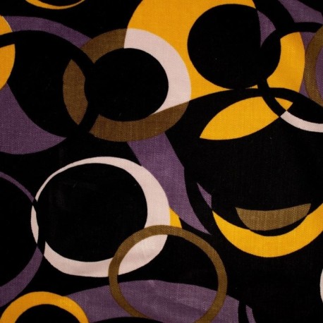 Coupon 3m Tissu Viscose Stretch Imprimé Cercles Violet