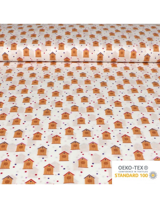 Tissu popeline 100 % coton imprimé oeko-tex blanc