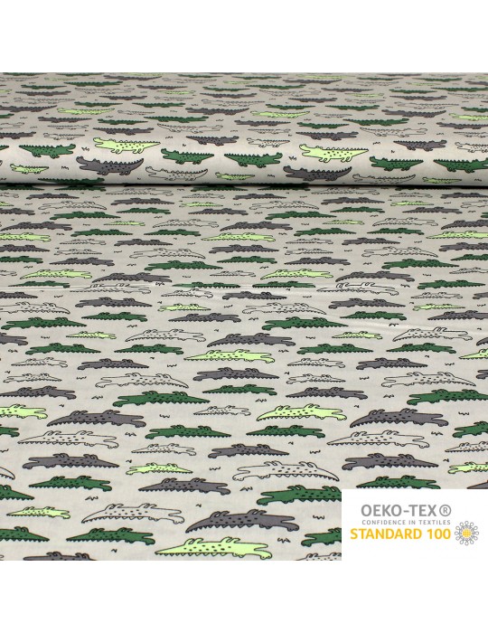 Tissu popeline imprimé 100 % coton oeko-tex gris