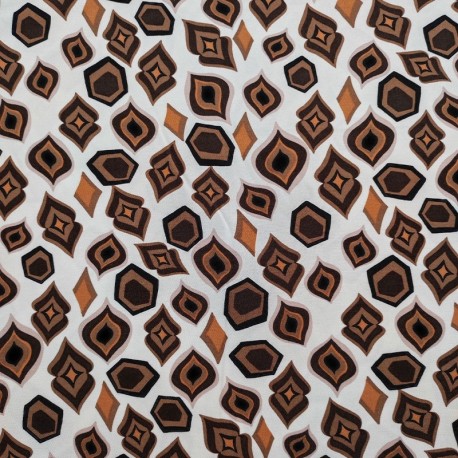 Coupon 3m Tissu Toile Viscose Imprimée Figures Caramel