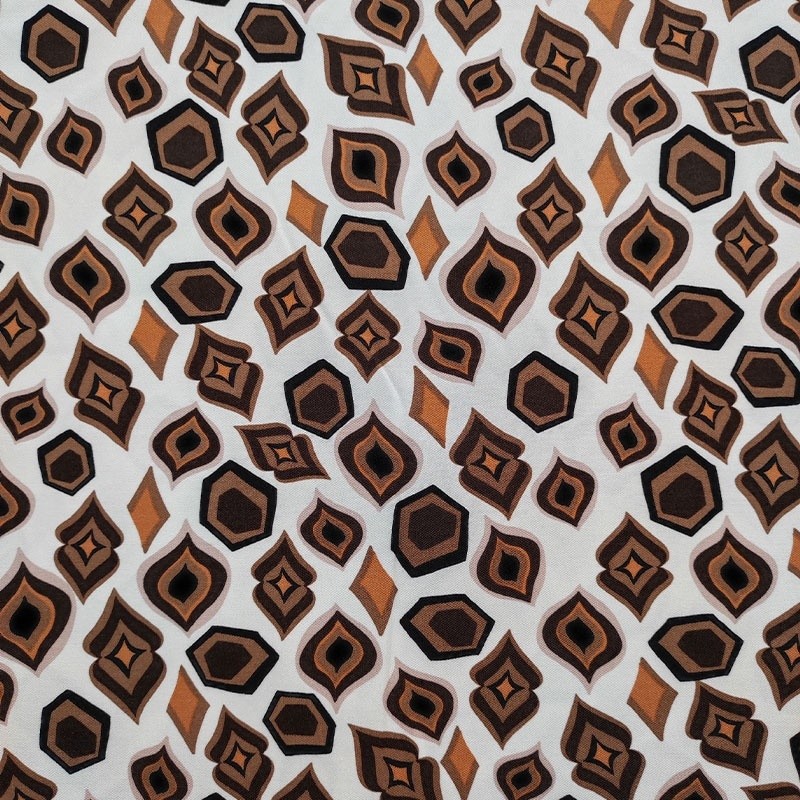 Coupon 3m Tissu Toile Viscose Imprimée Figures Caramel