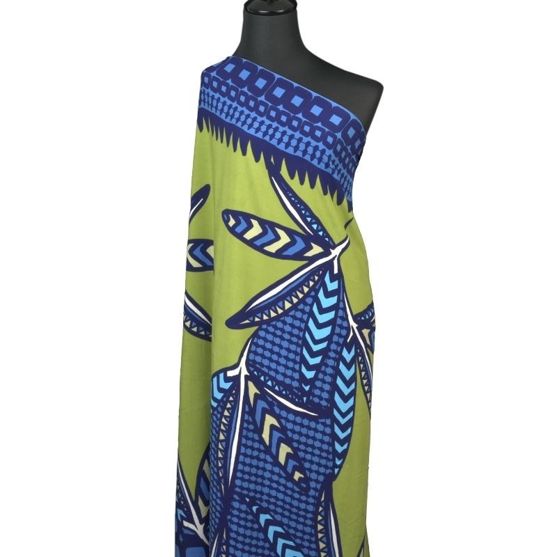 Coupon 3m Tissu Viscose Rayonne Imprimée Vert 
