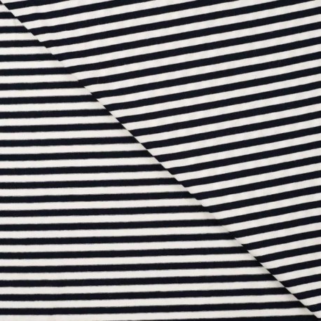 Coupon 3m Tissu Viscose Elasthanne Rayure Marine 5mm 
