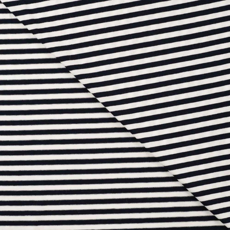 Coupon 3m Tissu Viscose Elasthanne Rayure Marine 5mm 