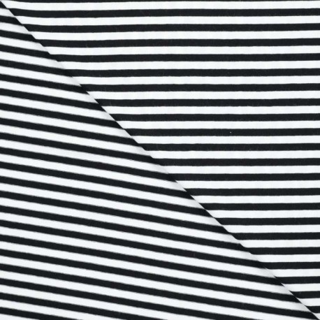 Coupon 3m Tissu Viscose Elasthanne Rayure Noire 5mm 