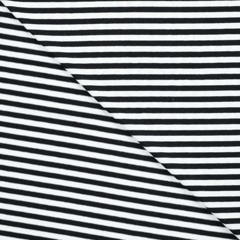 Coupon 3m Tissu Viscose Elasthanne Rayure Noire 5mm 