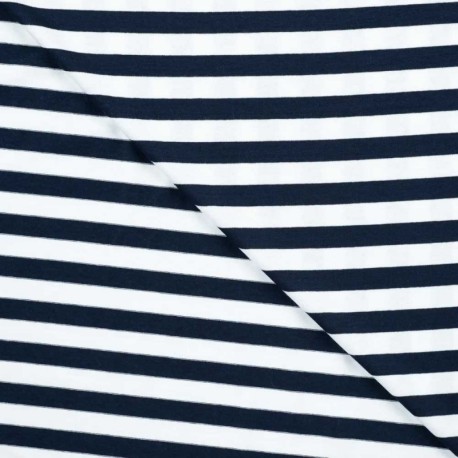 Coupon 3m Tissu Viscose Elasthanne Rayure Marine 10mm 