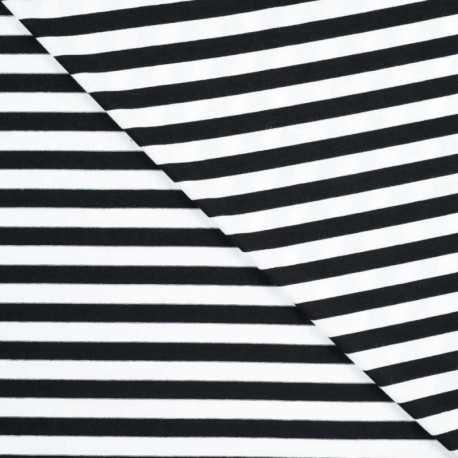 Coupon 3m Tissu Viscose Elasthanne Rayure Noire 10mm 