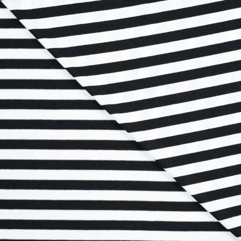 Coupon 3m Tissu Viscose Elasthanne Rayure Noire 10mm 