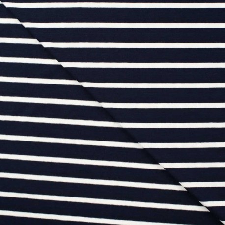 Coupon 3m Tissu Viscose Elasthanne Rayure Marine 15mm
