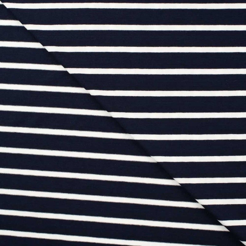 Coupon 3m Tissu Viscose Elasthanne Rayure Marine 15mm