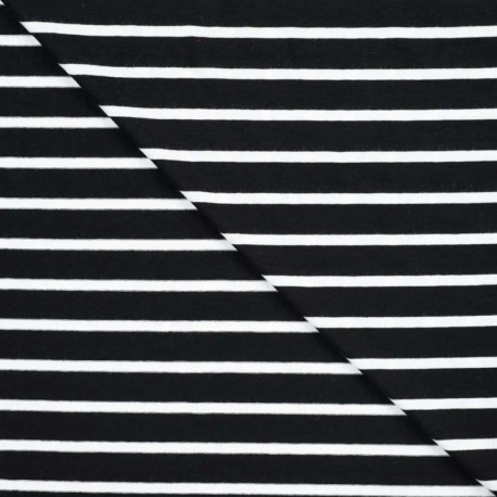 Coupon 3m Tissu Viscose Elasthanne Rayure Noire 15mm 