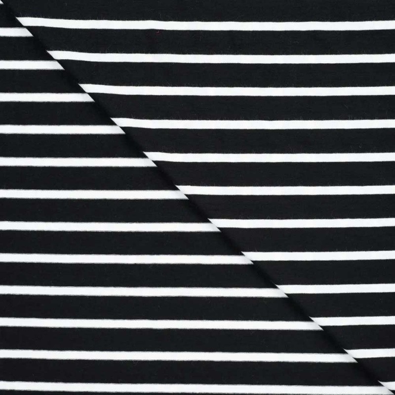 Coupon 3m Tissu Viscose Elasthanne Rayure Noire 15mm 
